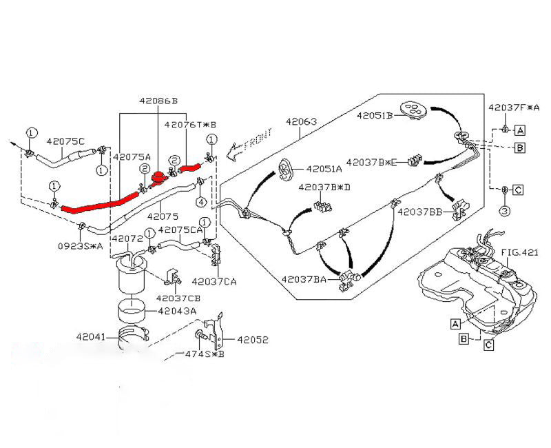 Subaru Impreza Turbo 0007 Fuel Return Damper & Hose Set 42086FE000
