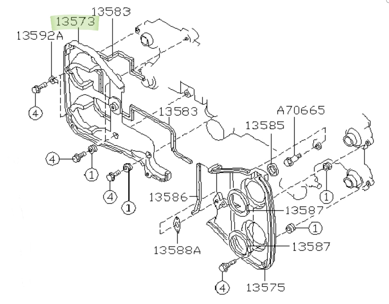 Subaru Impreza EJ20G 92-98 cambelt cover rear RH 13568AA072