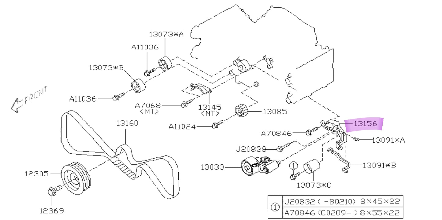 Subaru EJ block tensioner bracket 13156AA110
