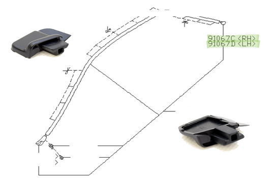 GC8 92-00 Roof Mold Rear End Cap 91014FA050 91014FA040