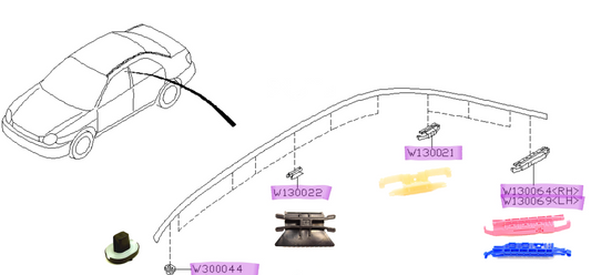 Subaru Impreza GD Sedan 00-07 Roof Trim Clips