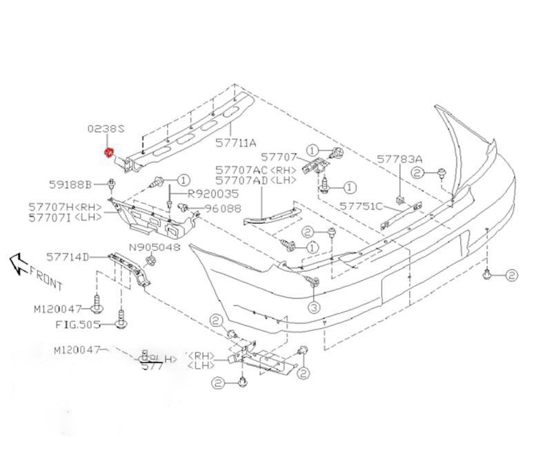 Subaru Impreza 00-07 Rear Bumper Support Flange Nut 023808000