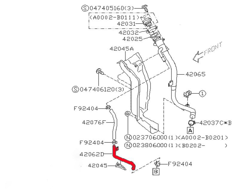Subaru Impreza 00-07 Fuel Filler Neck Vent Pipe 42062FE010