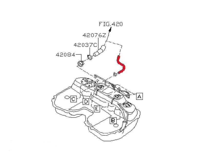 Lower Fuel Filler Neck Breather/Vent Hose Impreza 00-07 42075FE350