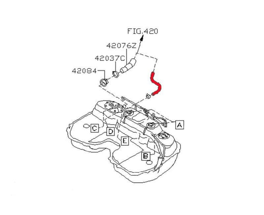 Lower Fuel Filler Neck Breather/Vent Hose Impreza 00-07 42075FE350