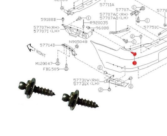 Subaru Impreza 02-07 Rear Bumper Bracket Tapping Screw 904560013
