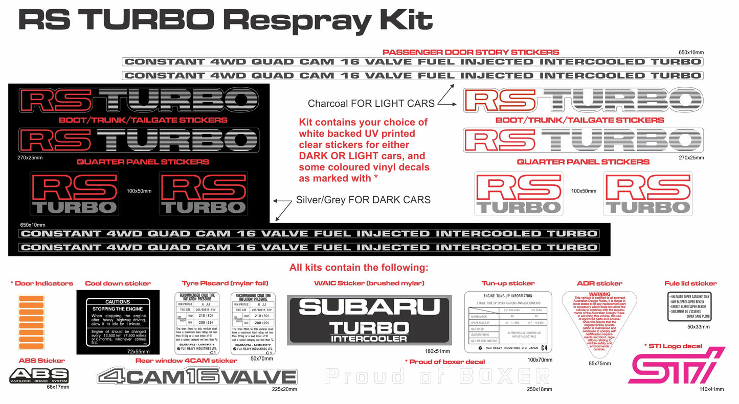 RS Turbo Sticker Kit RESPRAY KIT - 2 Styles DARK OR LIGHT - 25% Off