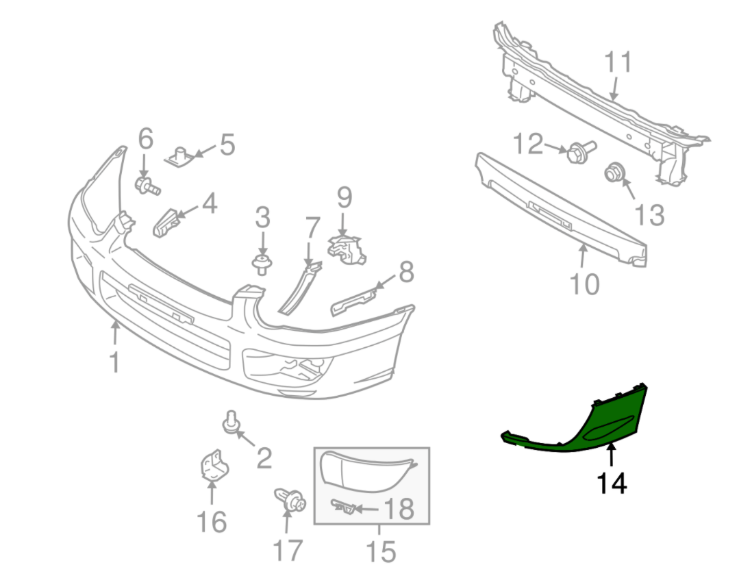 GD Bumper corner/splitter 03-05 57742FE011PG 57742FE001PG