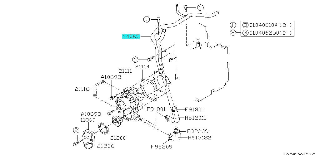 Subaru Impreza Turbo 92-98 Water Pump Coolant Bypass Pipes 14065AA010